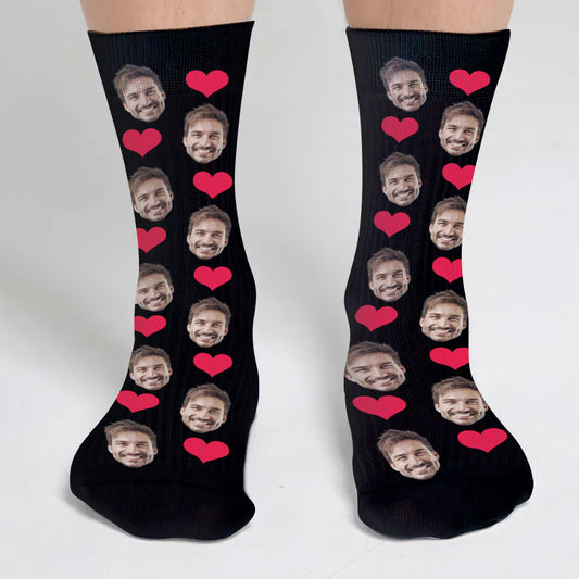Chaussettes personnalisées pour oncle avec motif cœur et visage personnalisé