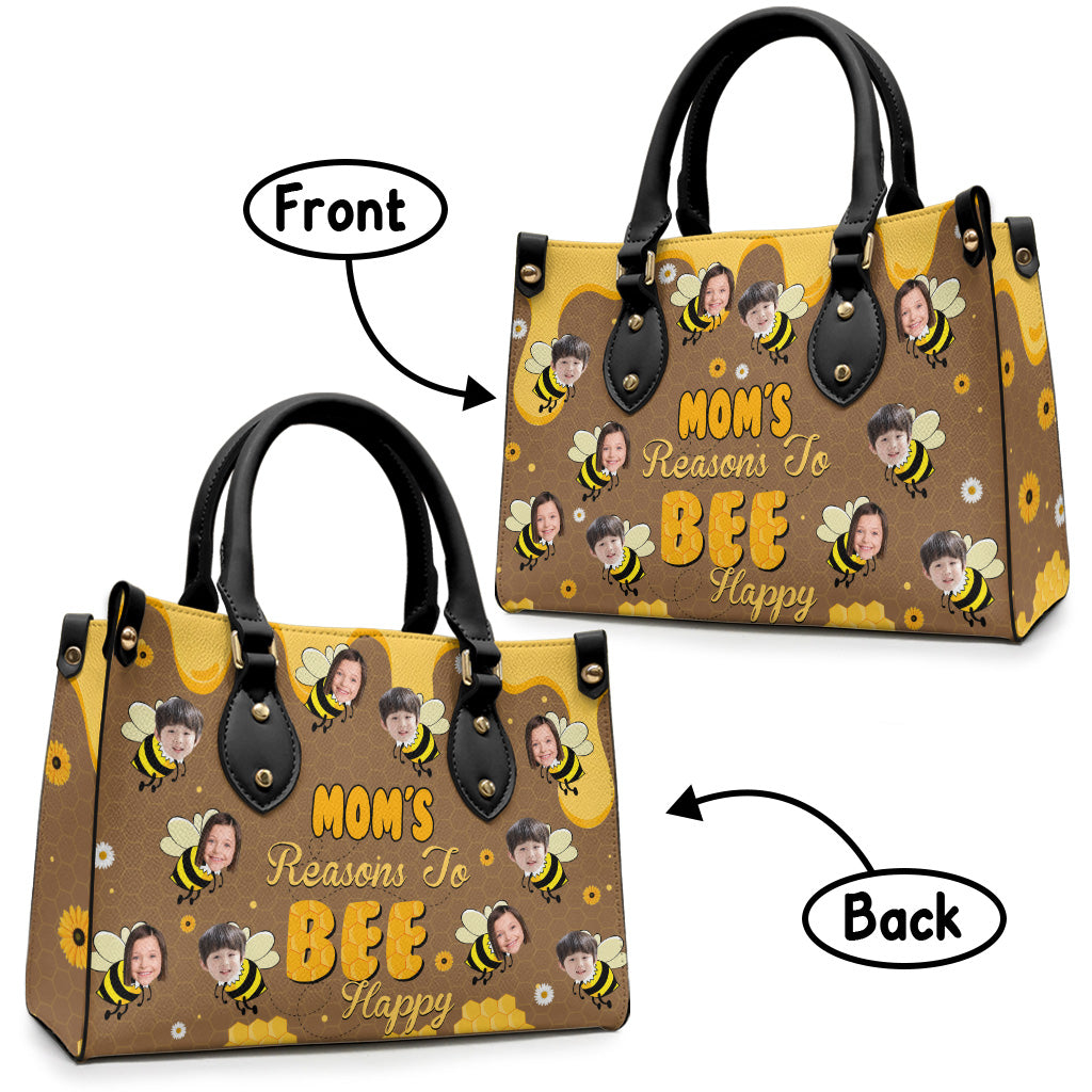 Bee Happy - Gift for grandma, mom - Personalized Leather Handbag