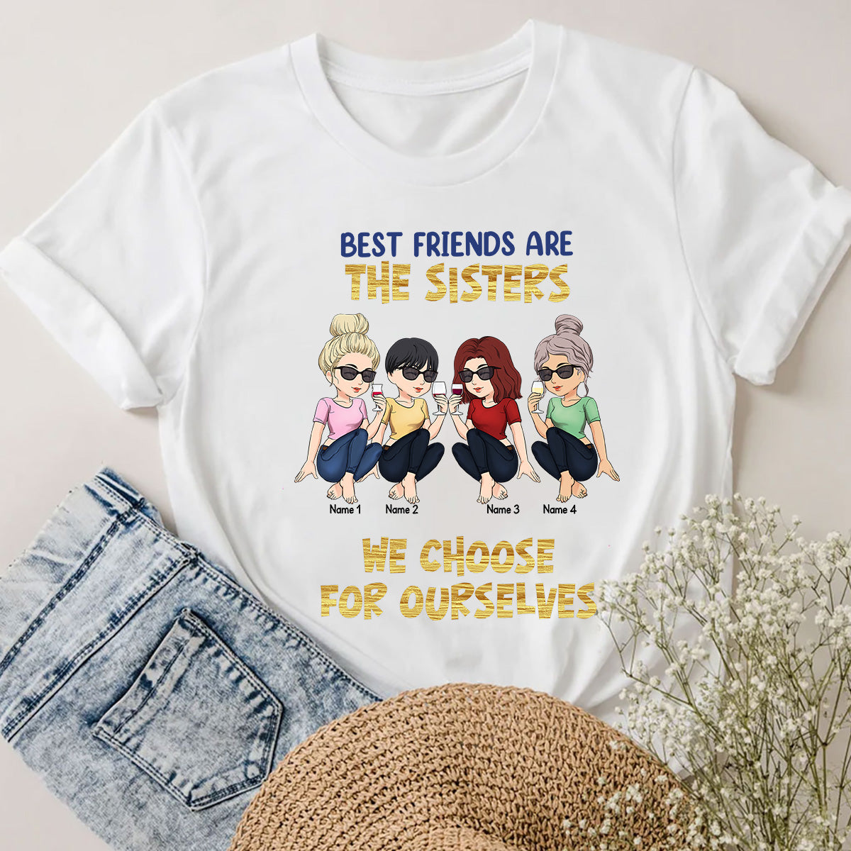 Beste Freundinnen sind die Schwestern, die wir uns selbst aussuchen – Geschenk für die beste Freundin – Personalisiertes T-Shirt und Hoodie