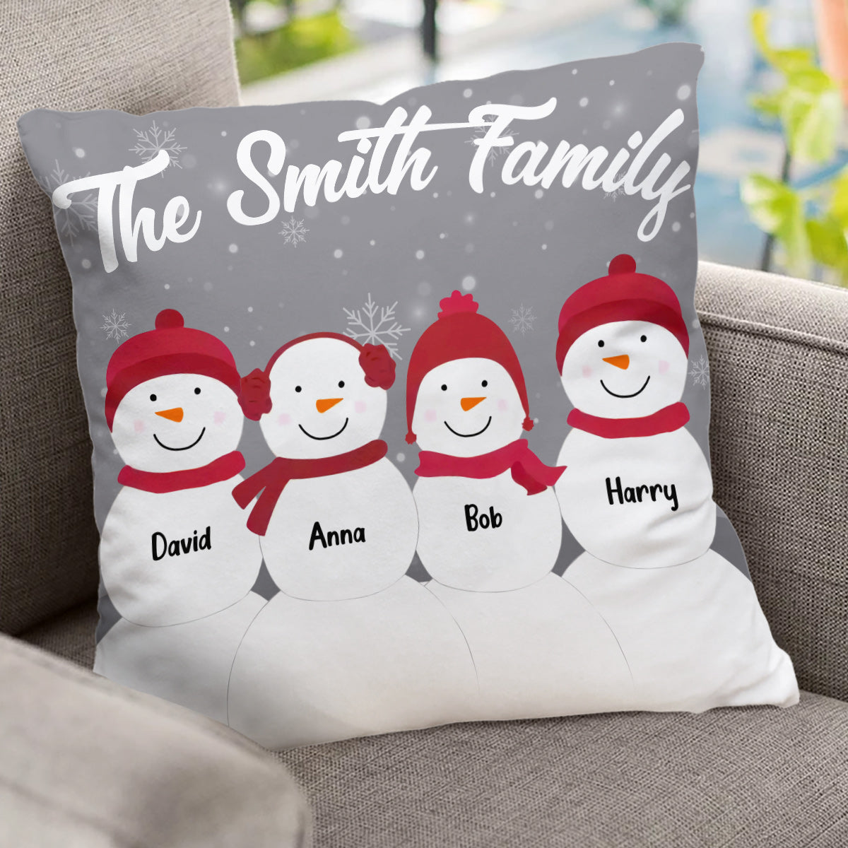 Snowman Family - Personalized Family Throw Pillow