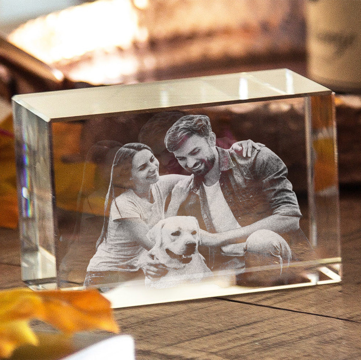 Lampe en cristal 3D cubique gravée au laser avec photo personnalisée pour chien