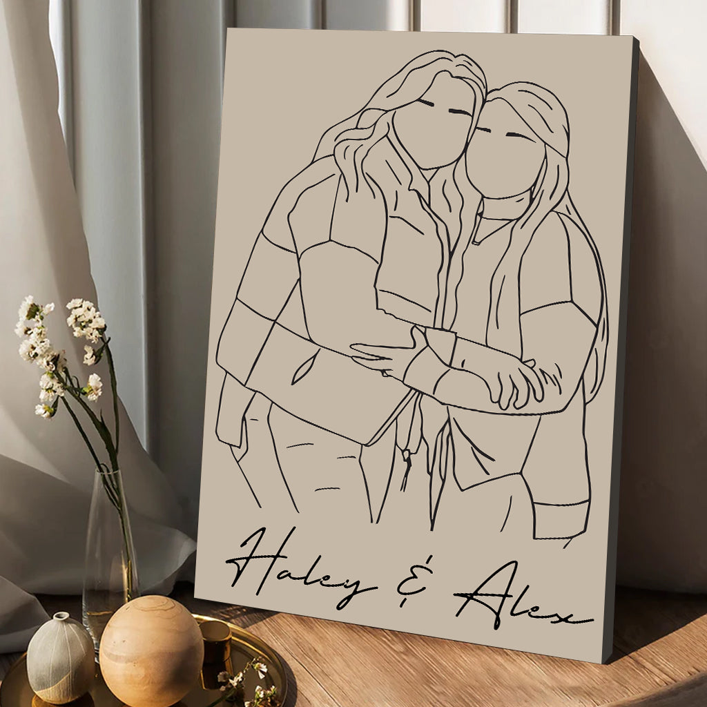 Besties Line Art - Personalized Bestie Canvas And Poster