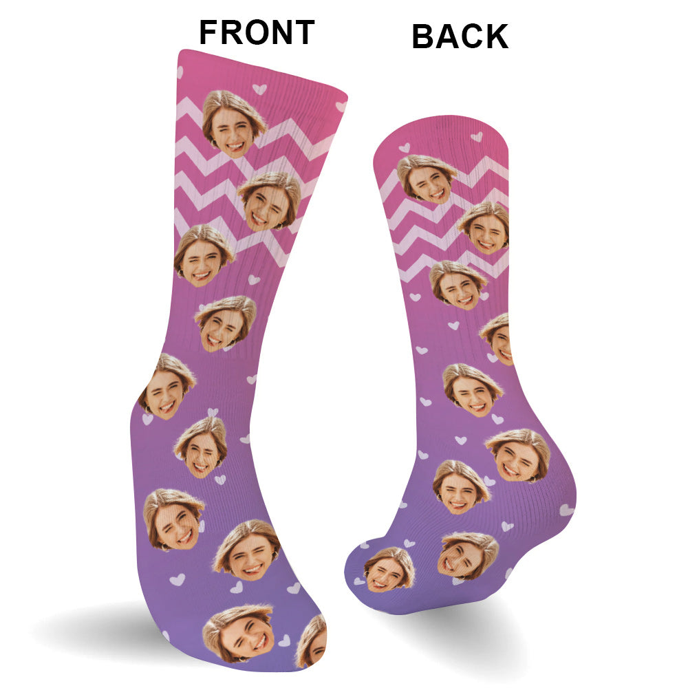 Custom Face Purple Pattern - Personalized Sibling Socks
