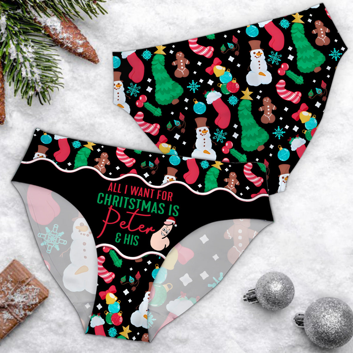 All I Want For Christmas - Personalized Couple Women Briefs