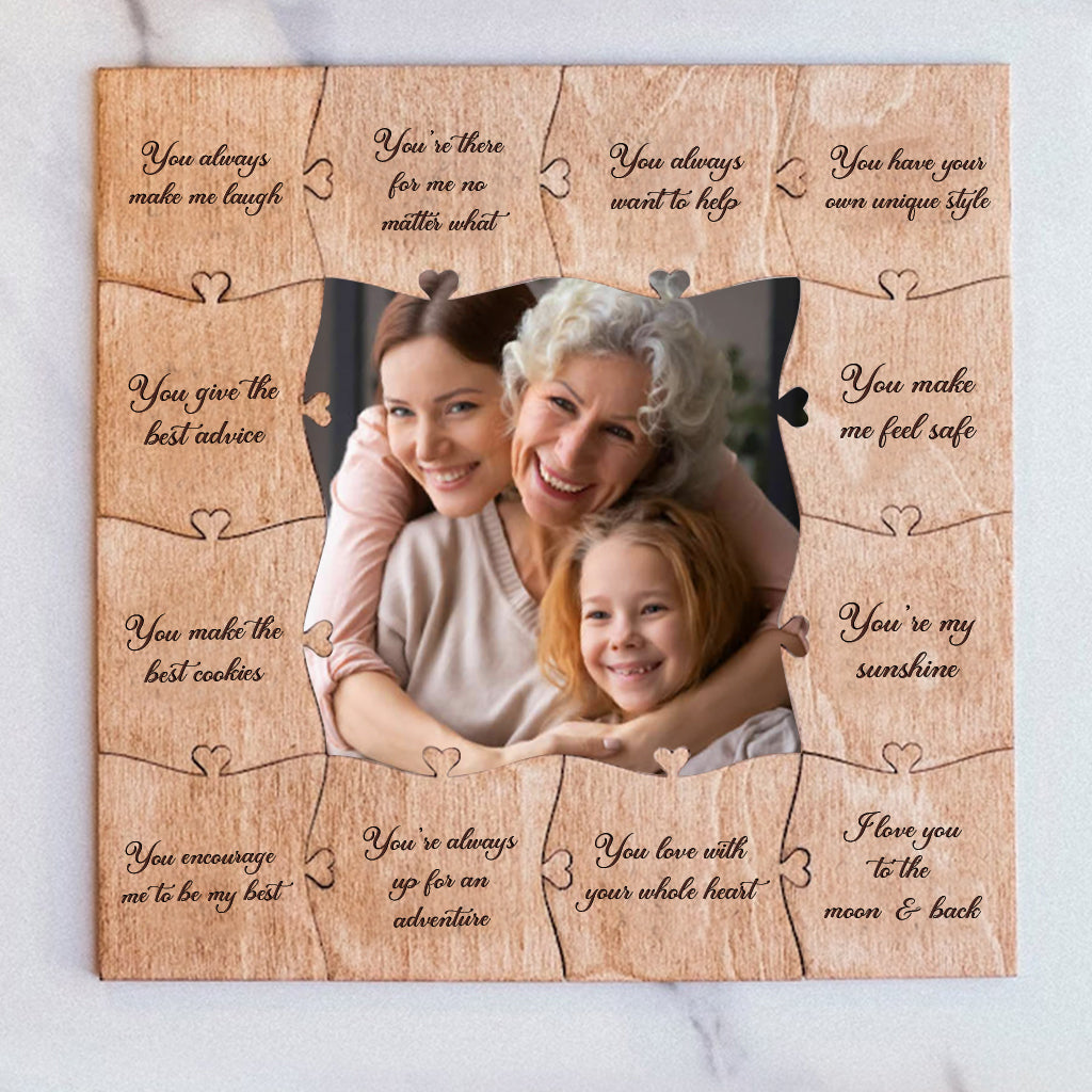 Pourquoi je t'aime, mamie ? - Cadeau pour mamie - Puzzle en bois personnalisé avec photo