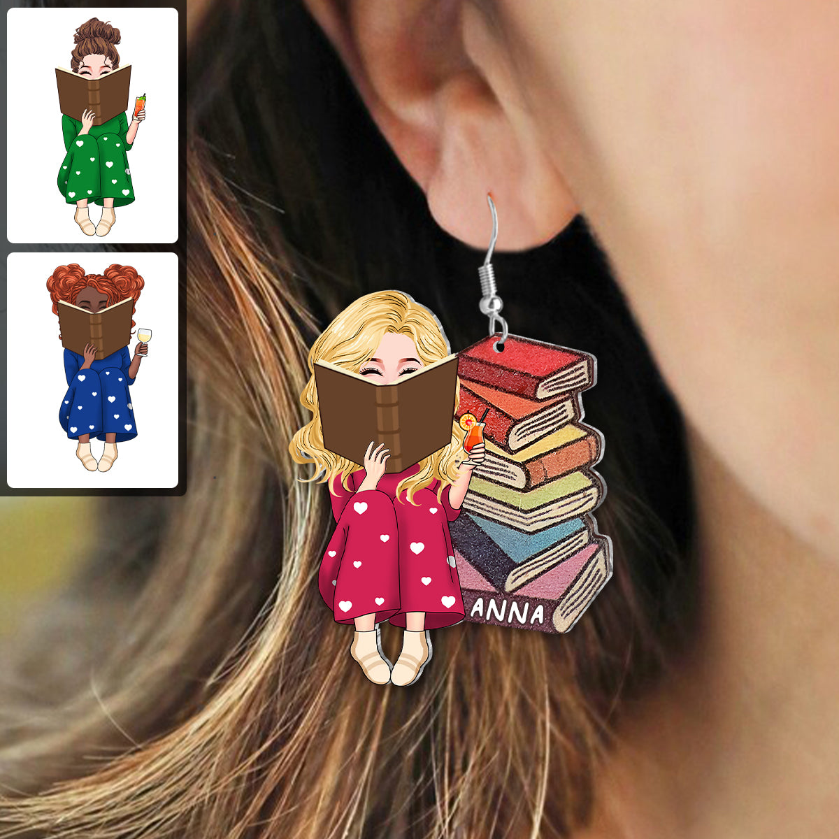 Custom Portrait Earrings For Book Lovers - Personalized Book Earrings