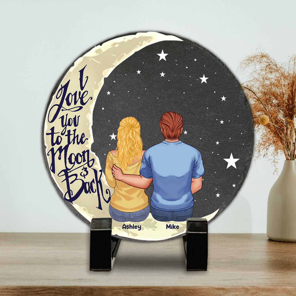I Love You To The Moon And Back - Personalized Couple Round Shaped Stone