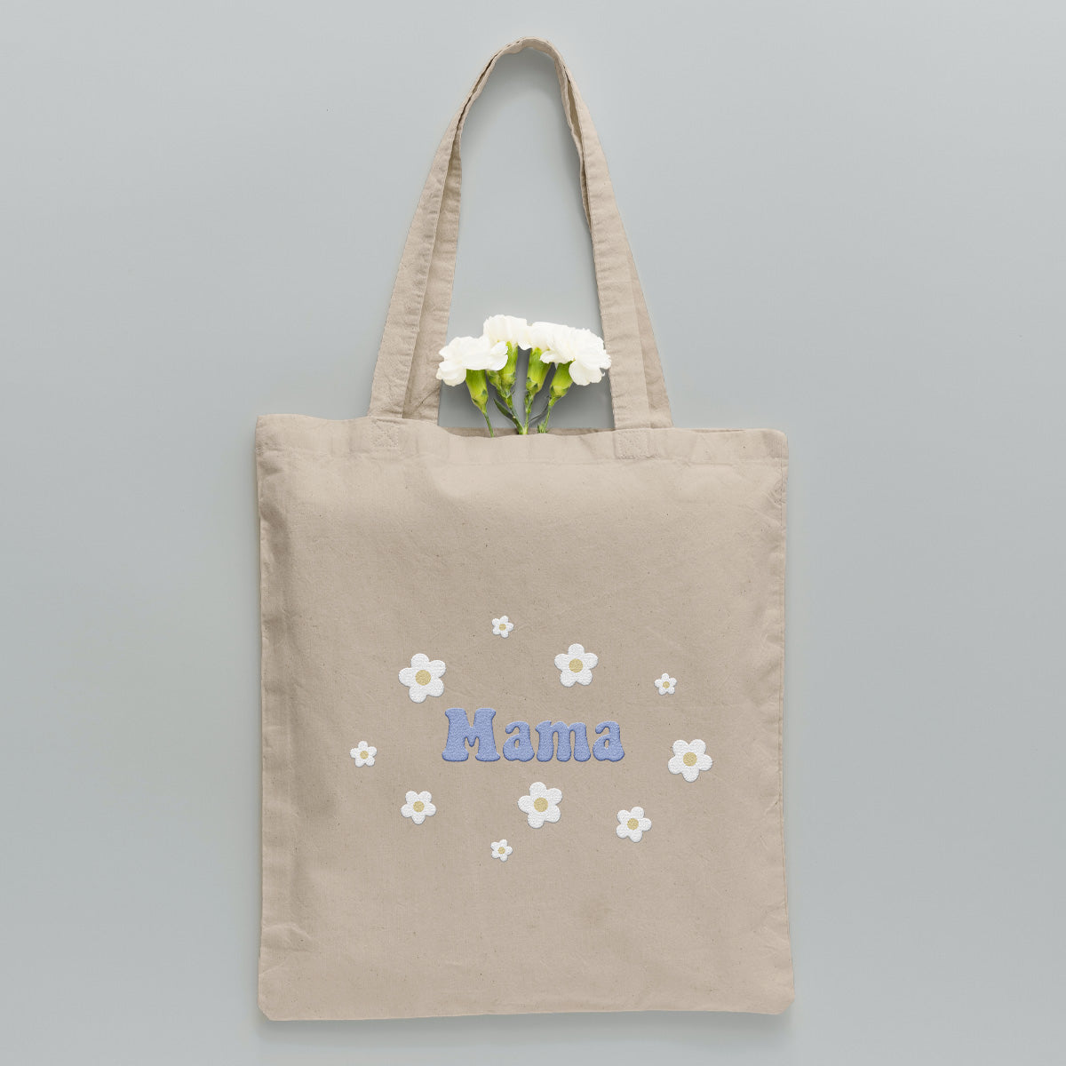 Personalisierte Tragetasche mit Namensaufdruck und Blume – bestickt für Stiefmütter