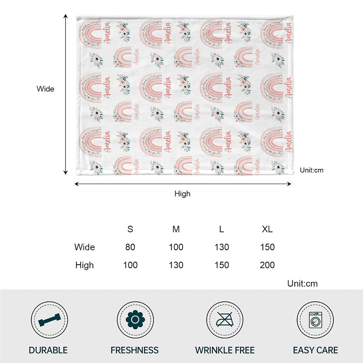 Retro-Regenbogen-Babydecke mit individuellem Namen