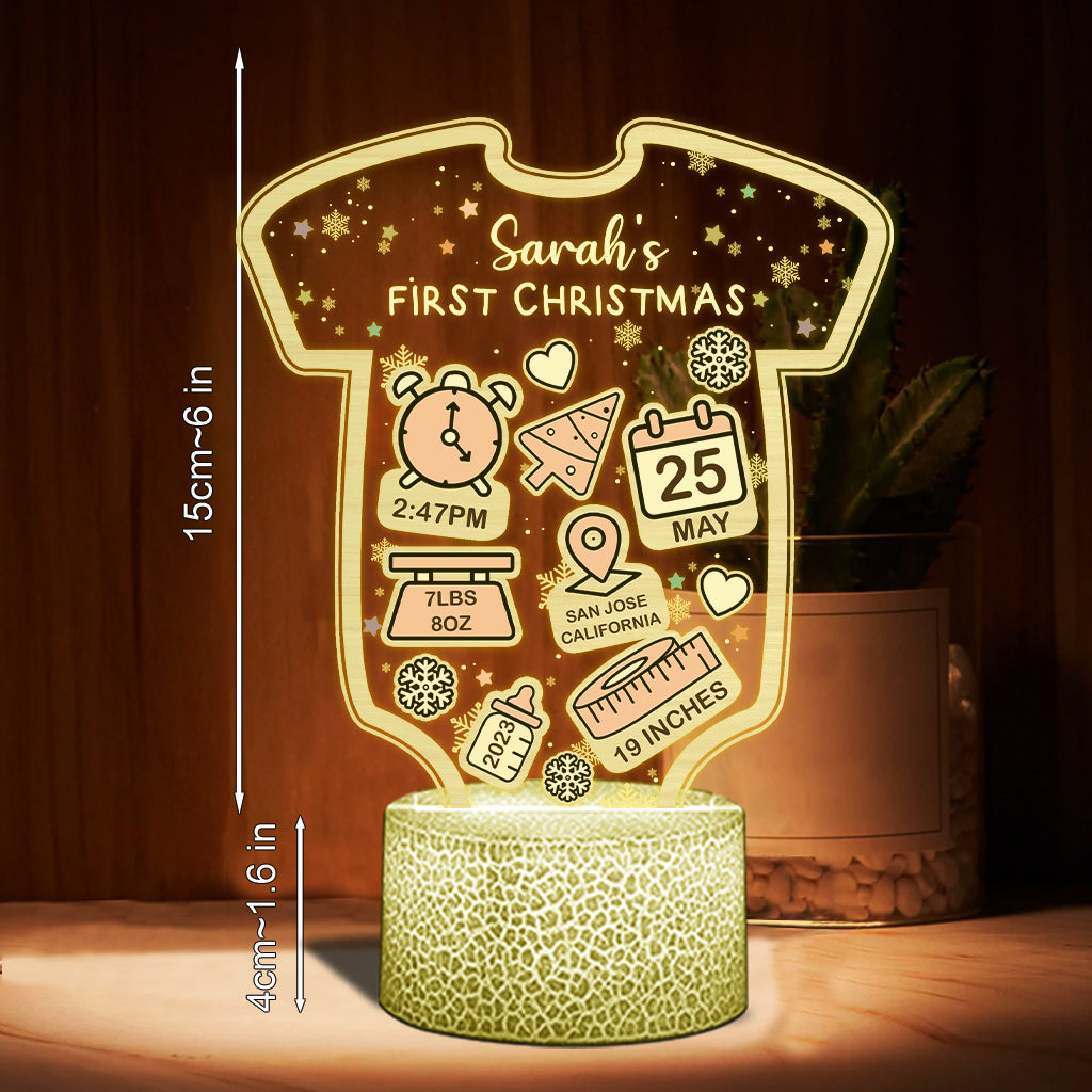 Babt's Birth Stats First Christmas - Gift for Newborn, son, daughter, granddaughter, grandson - Personalized Shaped Plaque Light Base