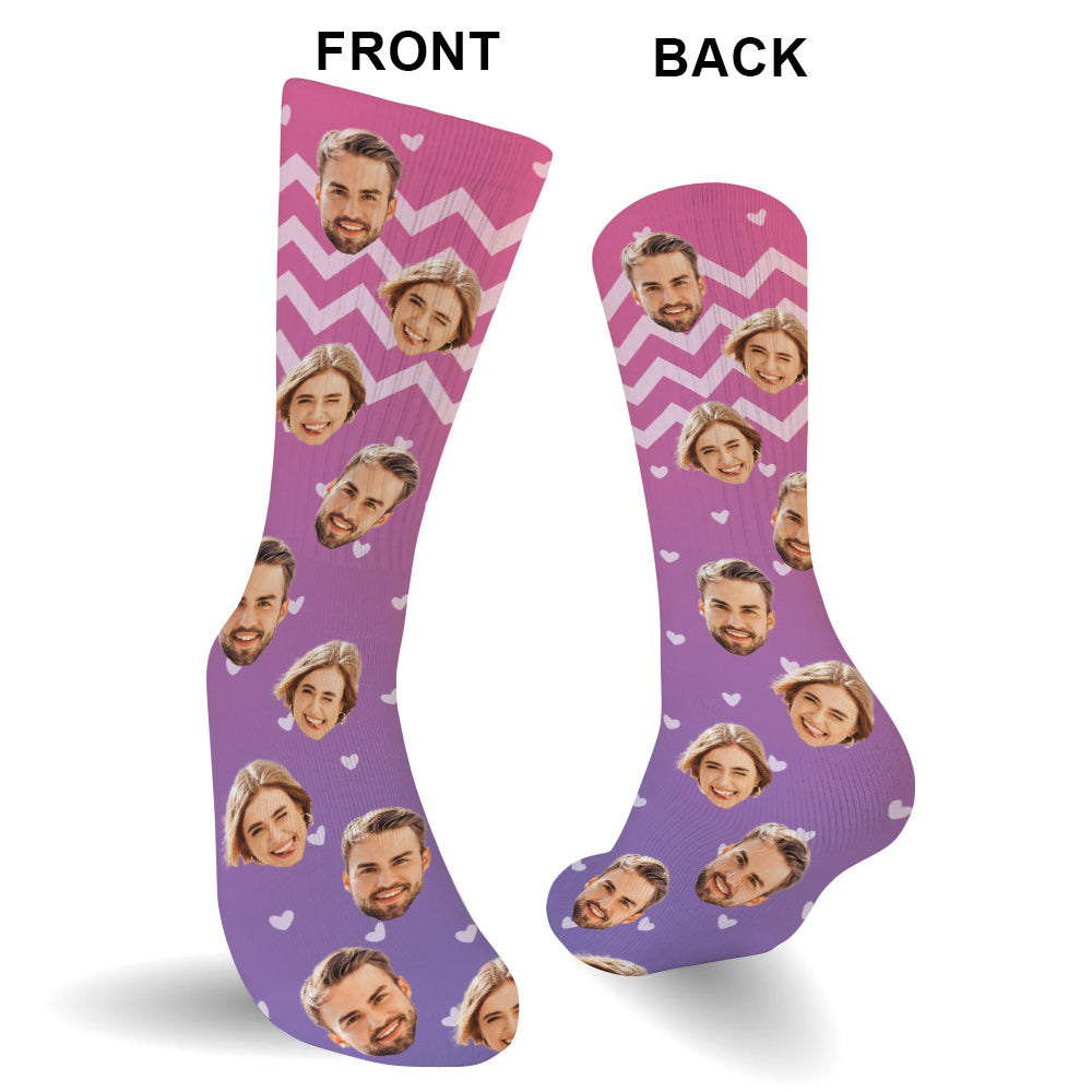 Custom Face Purple Pattern - Personalized Couple Socks