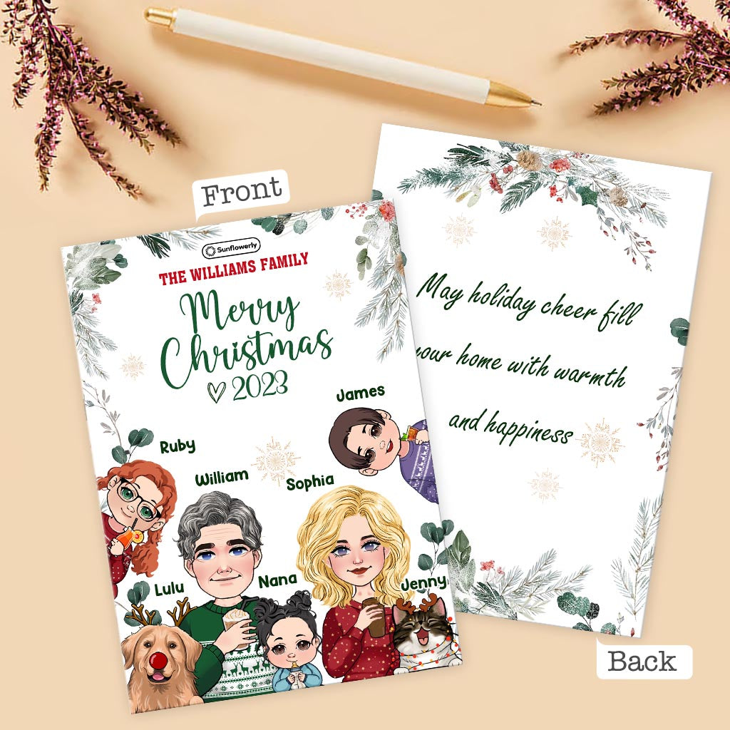 Custom Portraits Merry Christmas Card - Personalized Family Greeting Card