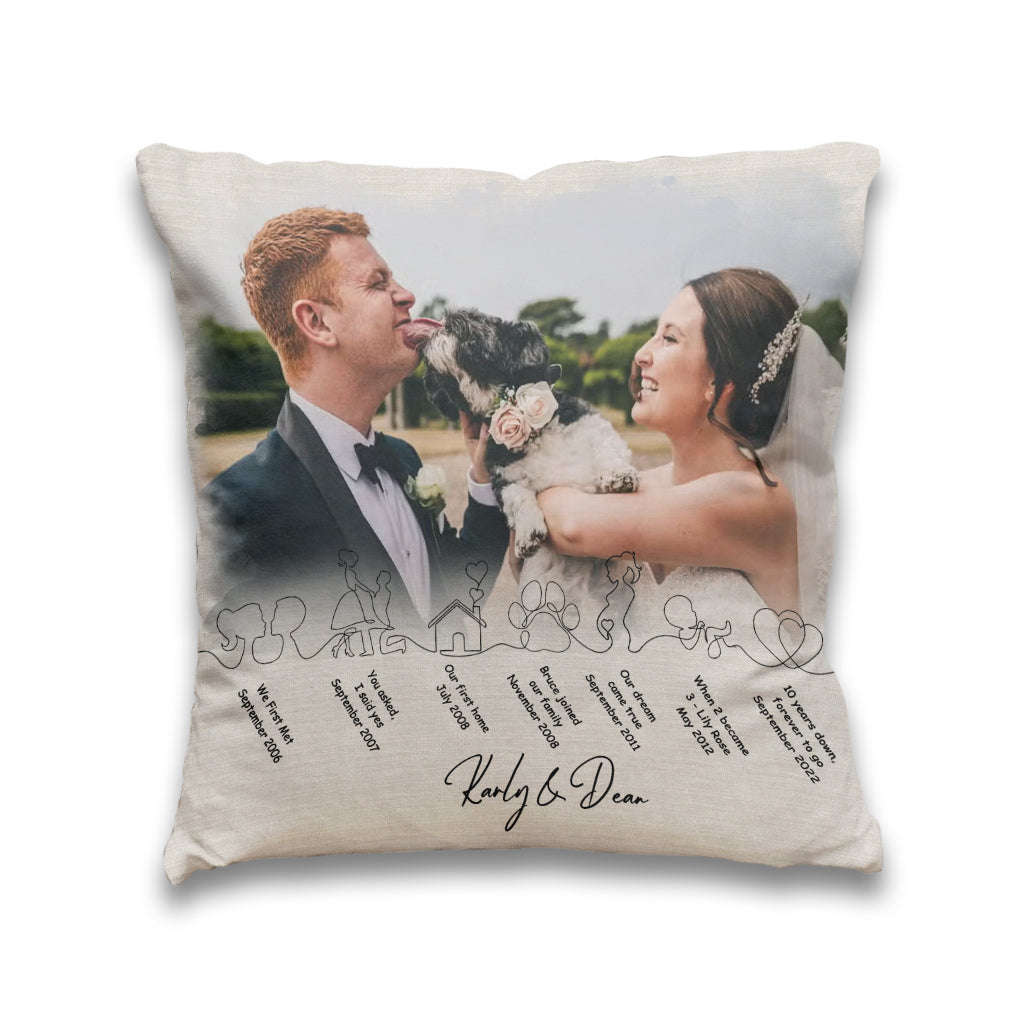 Notre histoire jusqu'à présent - Coussin décoratif personnalisé pour couple