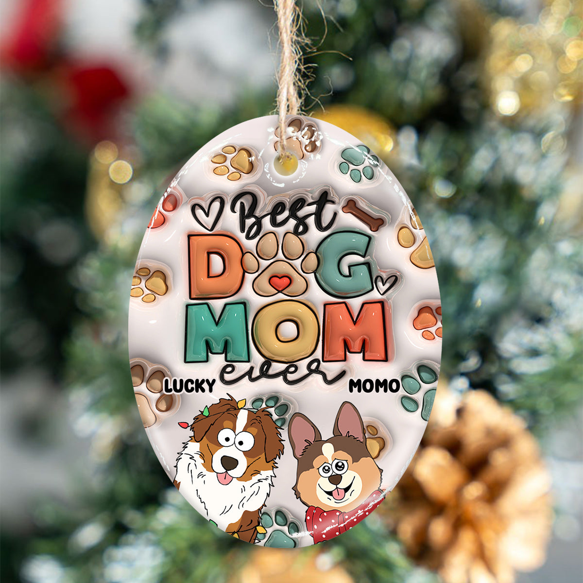 Best Dod Mom / Cat Mom / Dog Dad / Cat Dad Ever - Gift for dog lovers, cat lover - Personalized Ceramic Oval Ornament