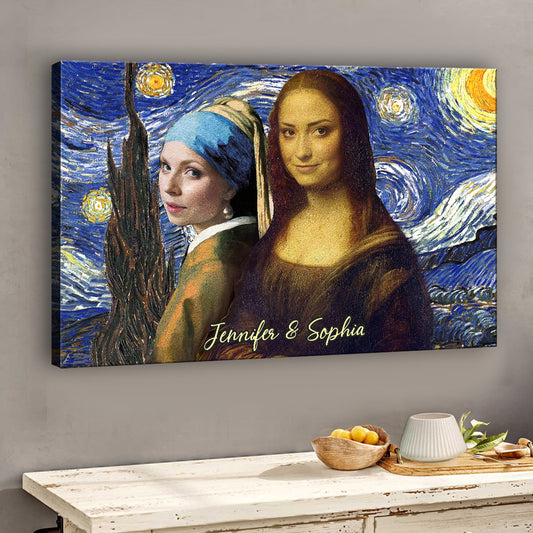 Bestie Selfie Mona Lisa Girl With Pearl Earrings - Personalized Bestie Canvas And Poster