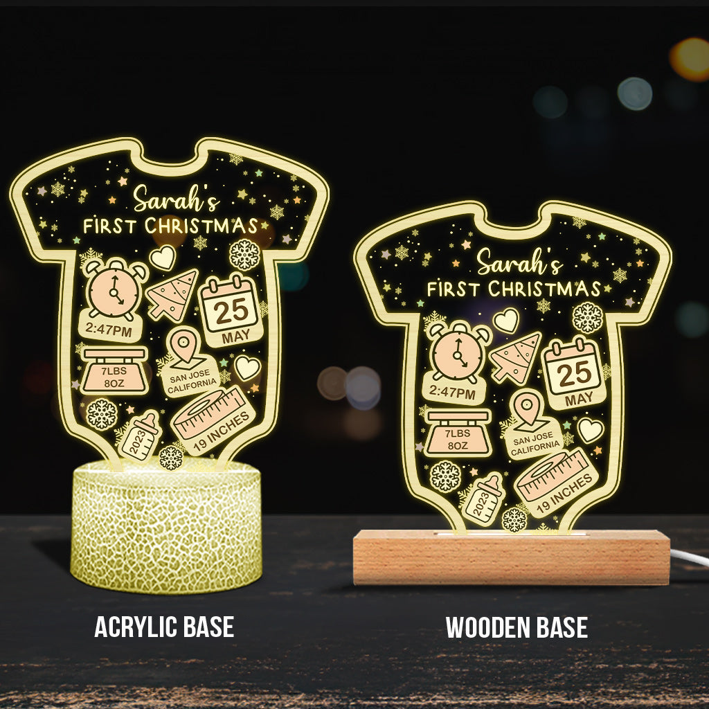 Babt's Birth Stats First Christmas - Gift for Newborn, son, daughter, granddaughter, grandson - Personalized Shaped Plaque Light Base