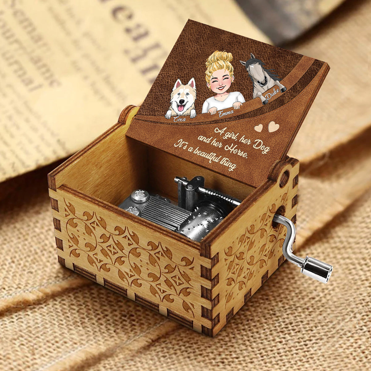 What A Beautiful Thing - Horse gift for dog lover, cat lover - Personalized Hand Crank Music Box