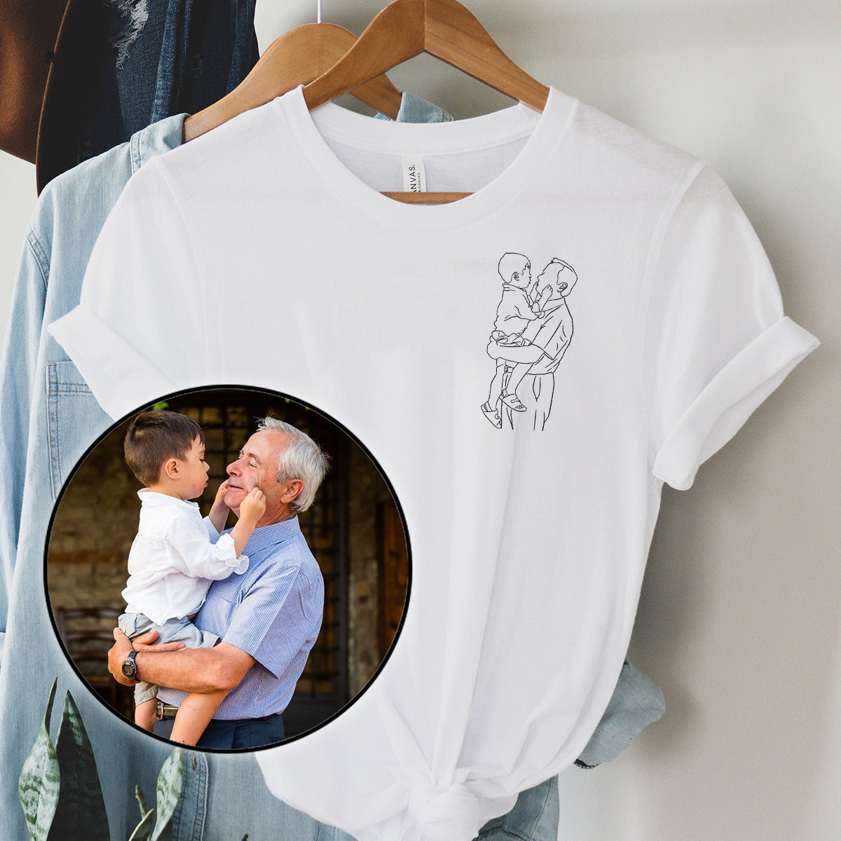 Custom Line Art - Personalized Grandpa Embroidered T-shirt