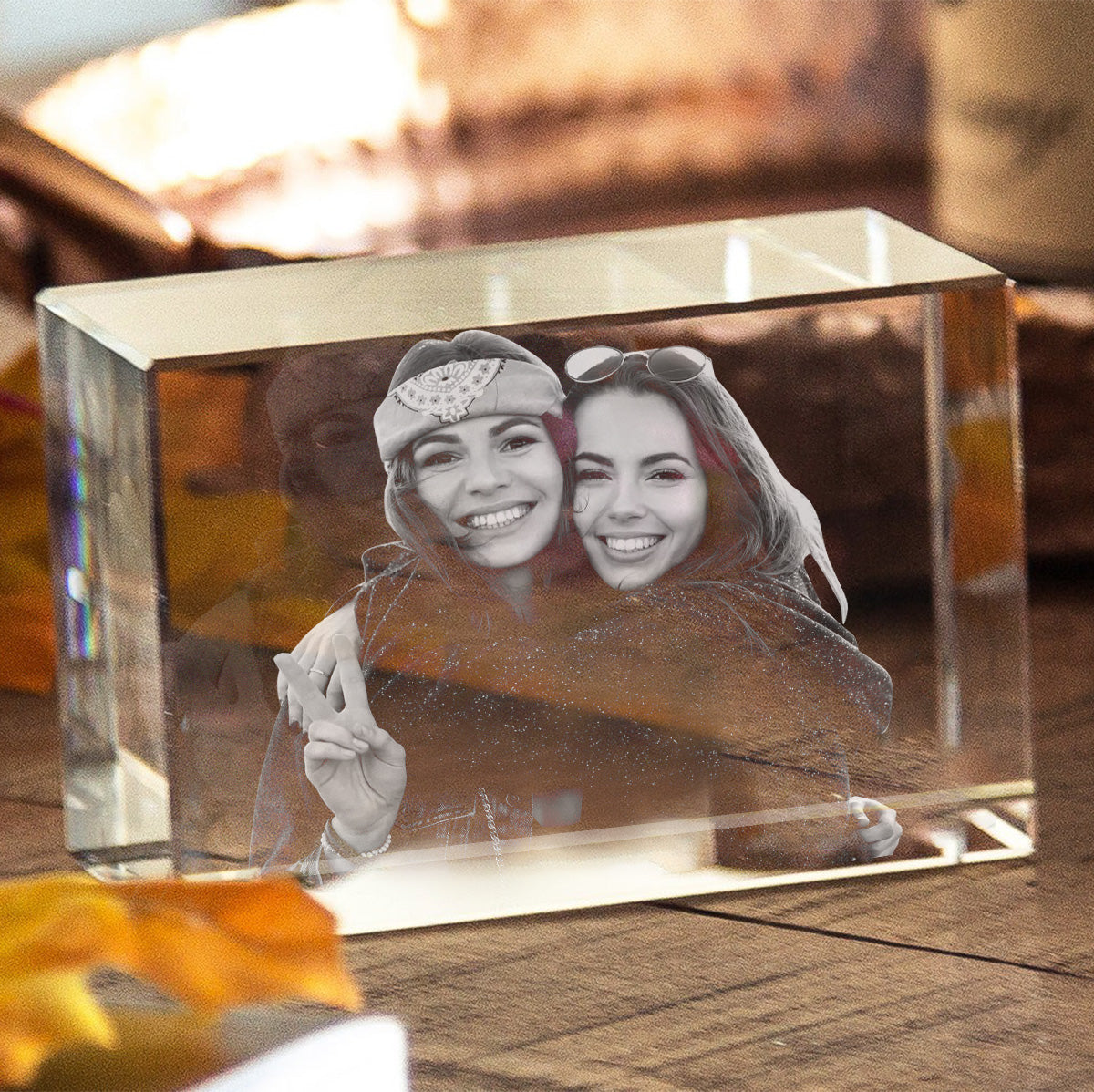 Custom Photo - Personalized Sibling Laser Engraving 3D Cuboid Shaped Crystal Lamp