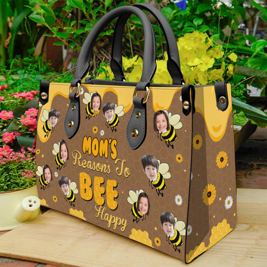 Bee Happy - Gift for grandma, mom - Personalized Leather Handbag