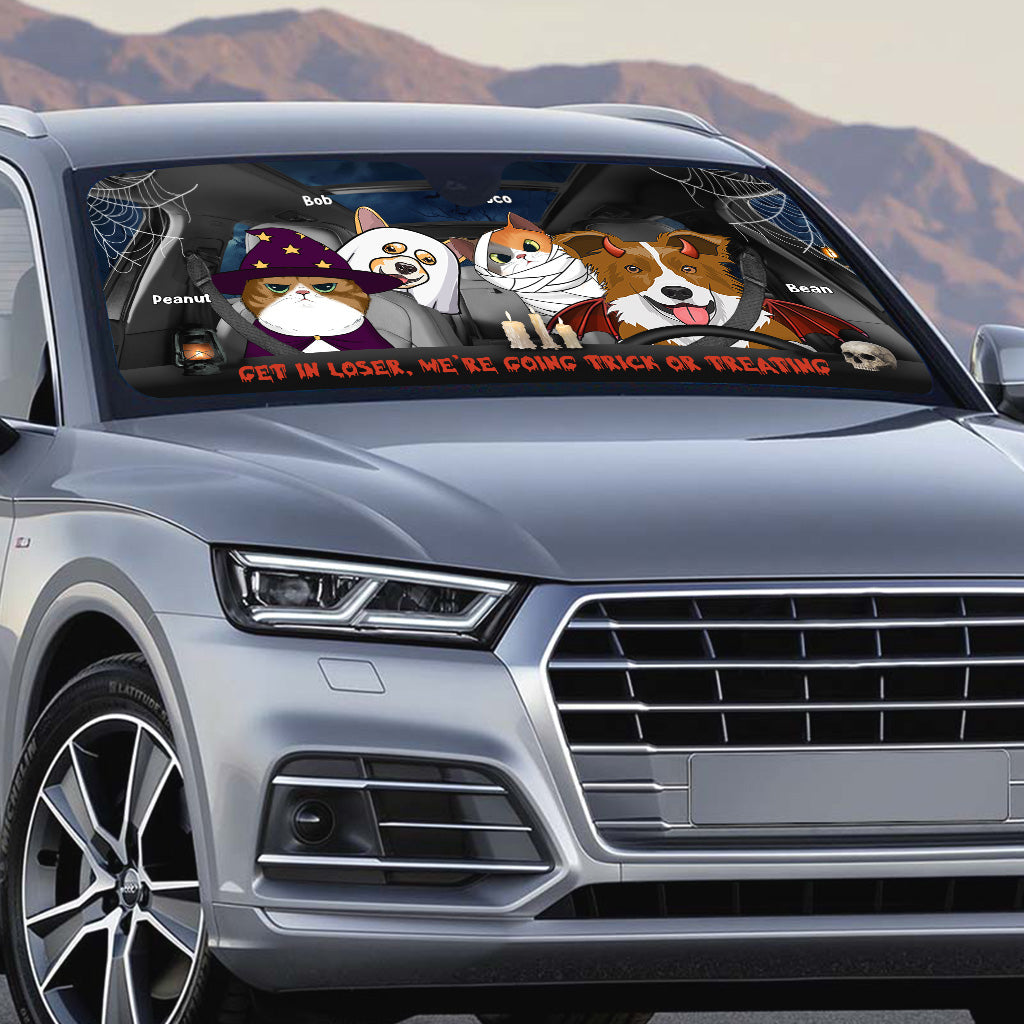 Get In Loser We're Going Trick Or Treating Dog/Cat - Personalized Dog Car Sunshade