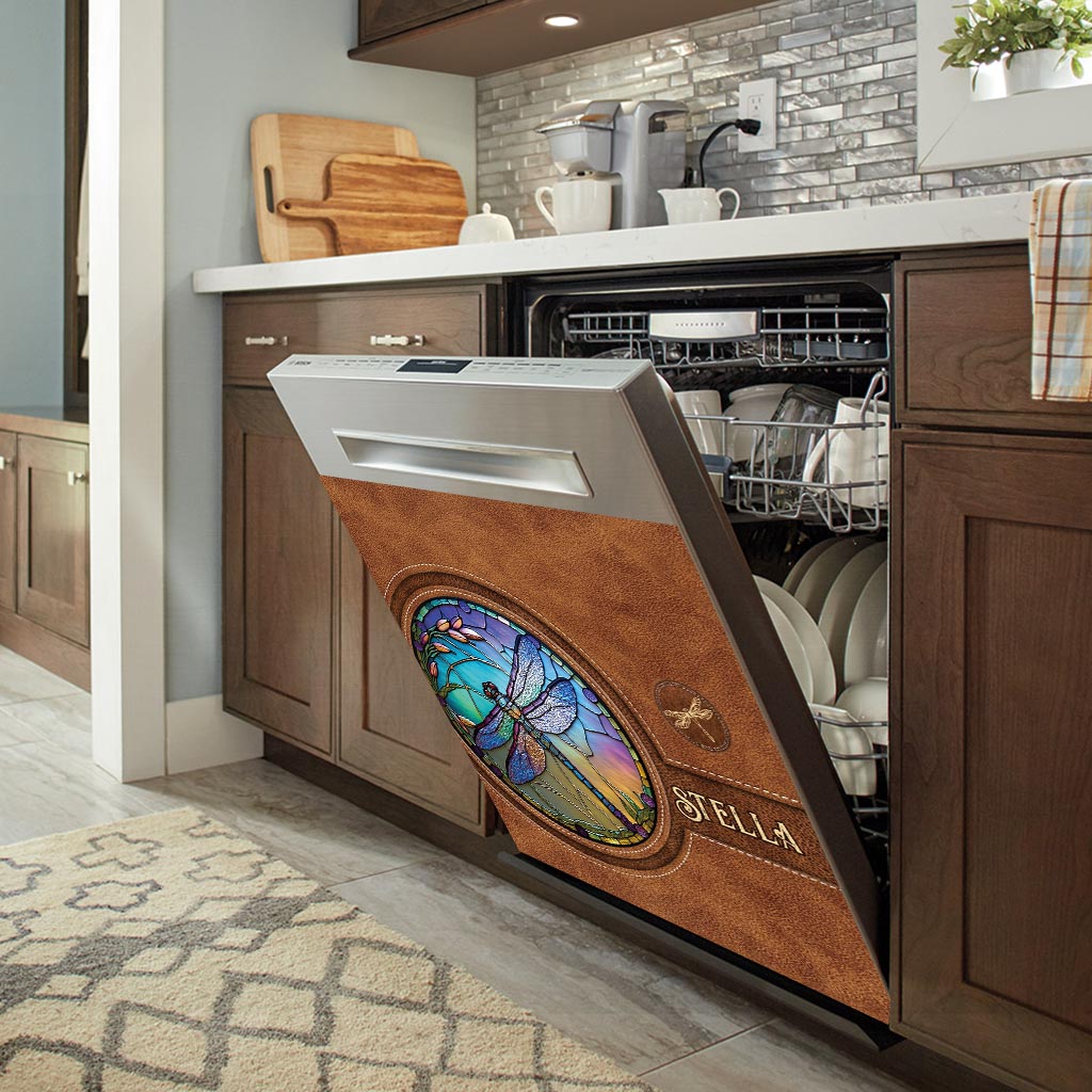 Libelle aus Buntglas – Personalisierte Libellen-Geschirrspülerabdeckung