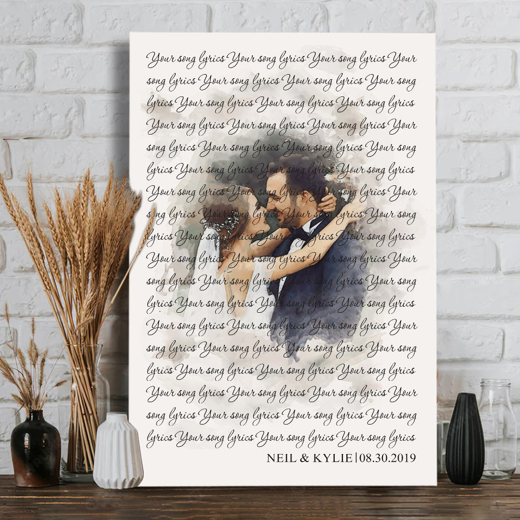 Custom Watercolor Portraits With Wedding Song Lyrics - Personalized Husband And Wife Canvas And Poster