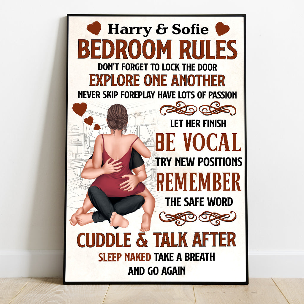 Bedroom's Rule Don't Forget To Lock The Door - Personalized Couple Canvas And Poster