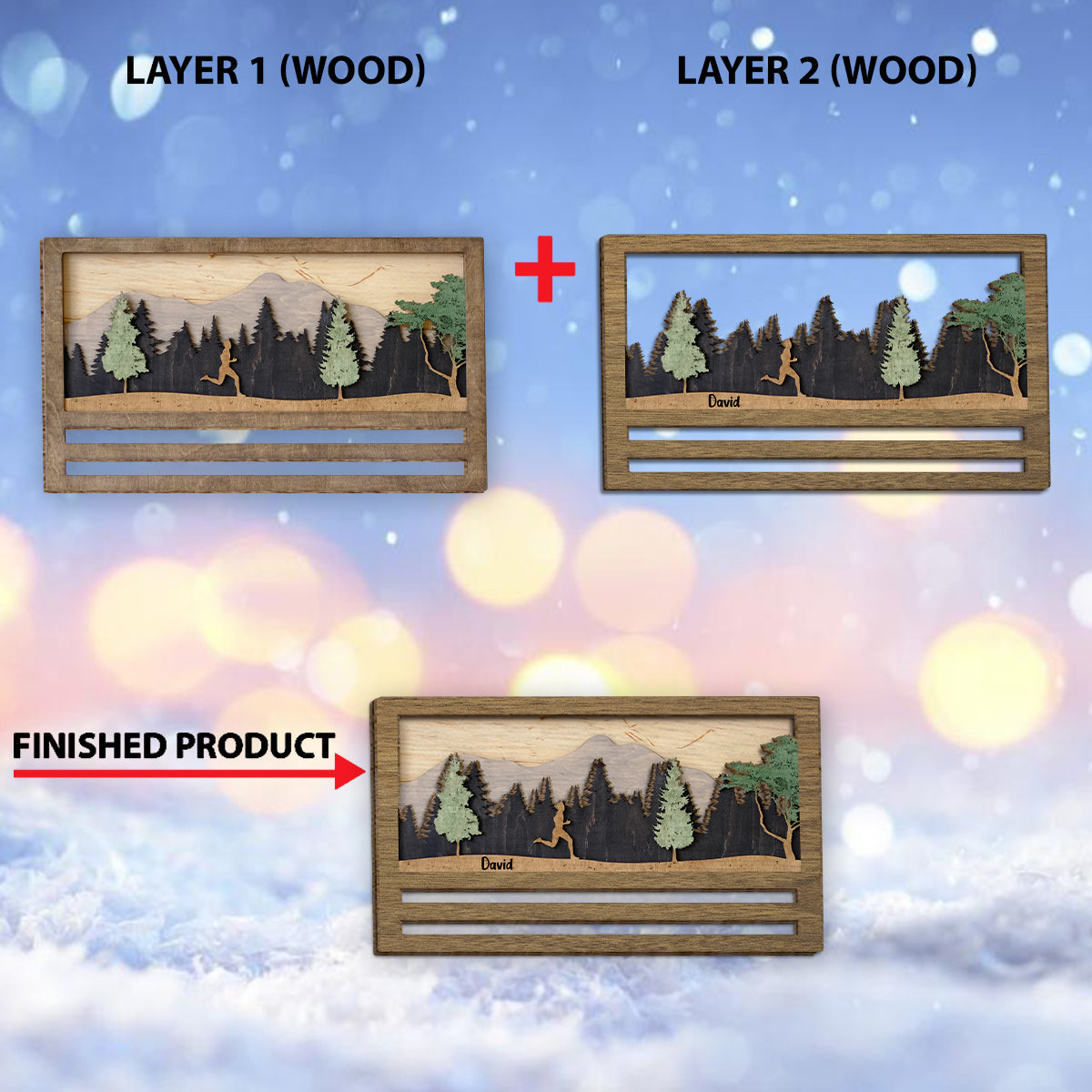 Medaillenpräsentation – Personalisiertes zweilagiges Holzschild/Holzplakette für Läufer