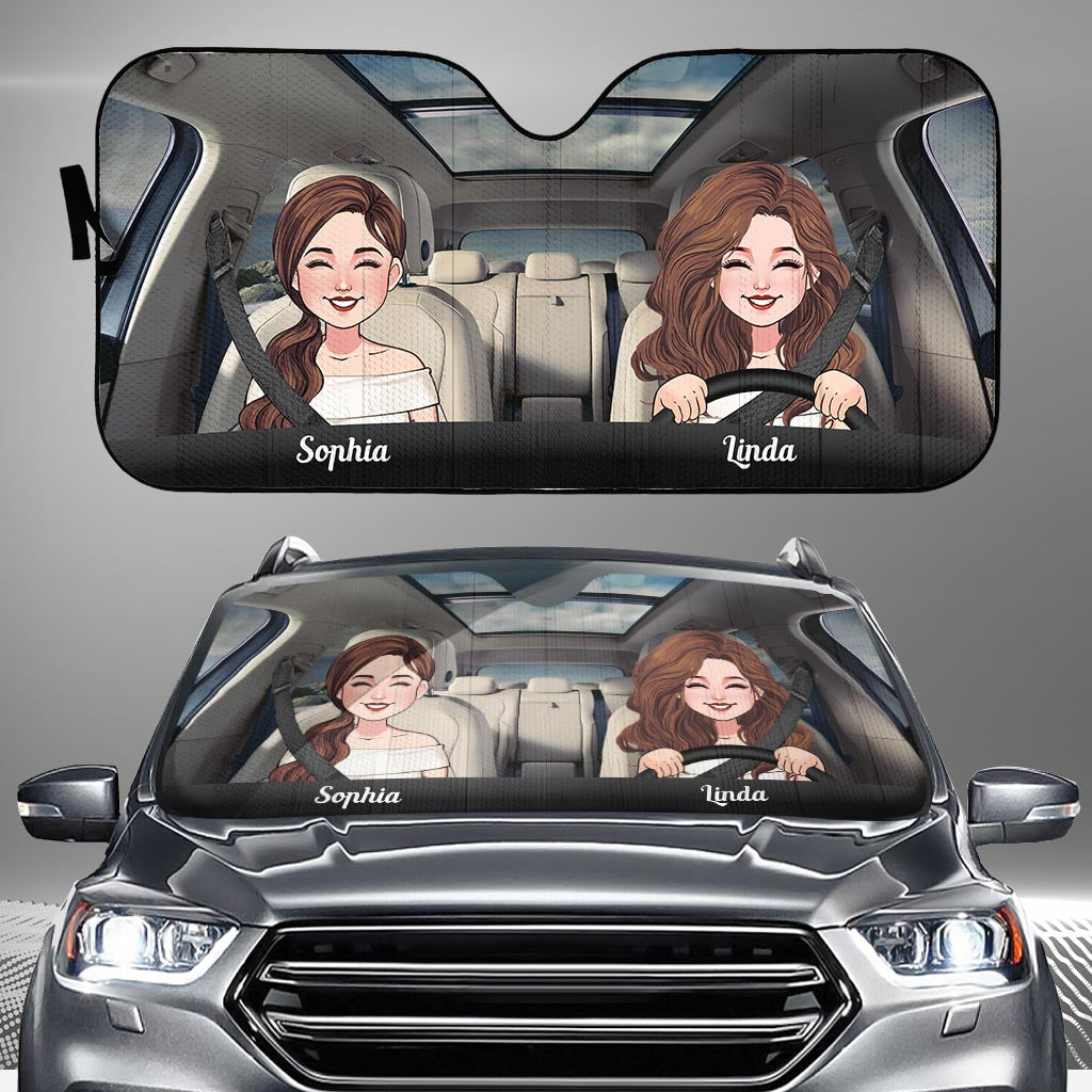 Adventure Awaits - Husband And Wife gift for wife, husband, girlfriend, boyfriend, mom, dad - Personalized Car Sunshade