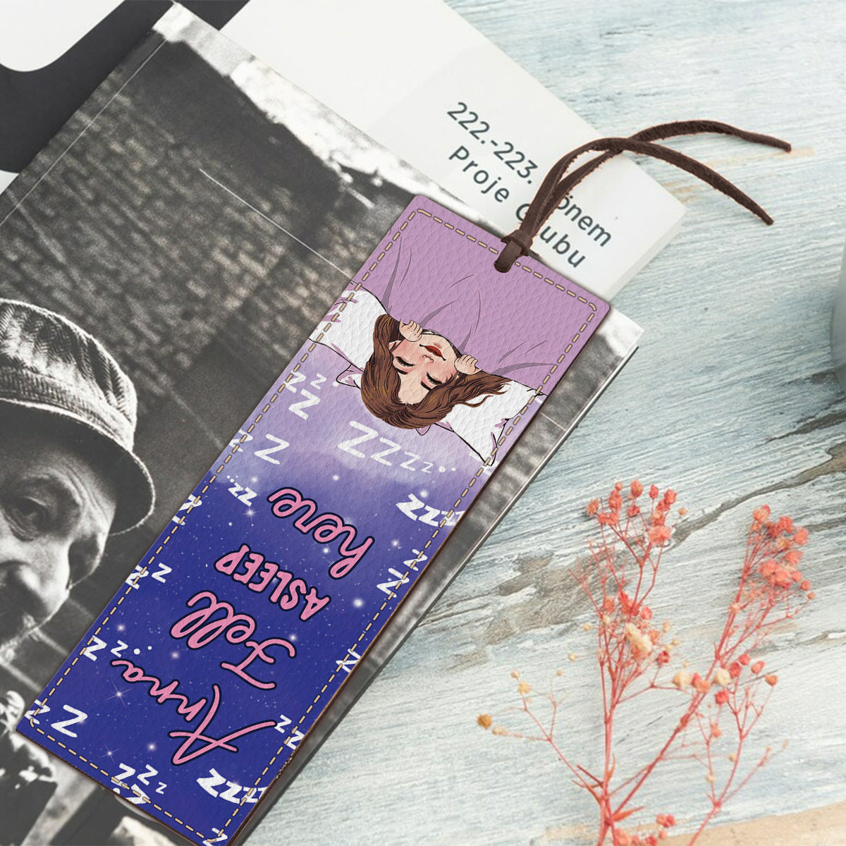 Fell Asleep Here - Personalized Book Leather Bookmark