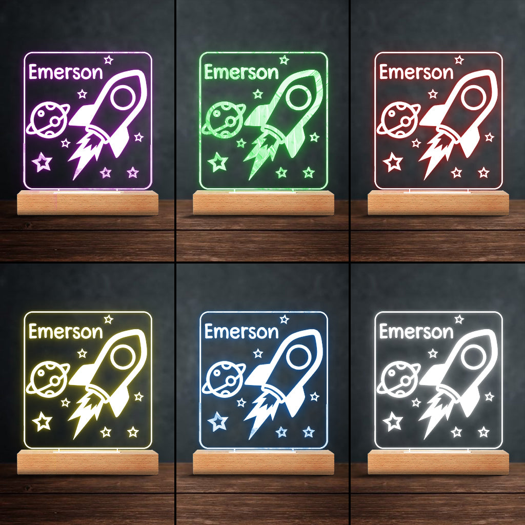Rocket Night - Personalized Newborn Shaped Plaque Light Base