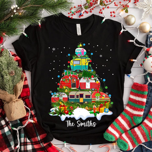 Happy Camper Merry Christmas - Personalized Camping T-shirt And Hoodie