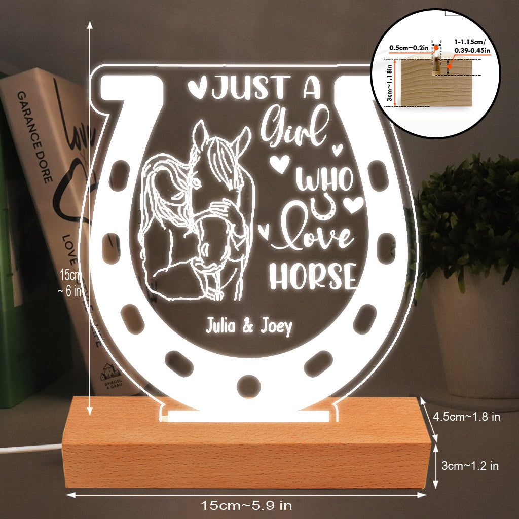 Just A Girl Who Loves Horse - Personalized Horse Shaped Plaque Light Base
