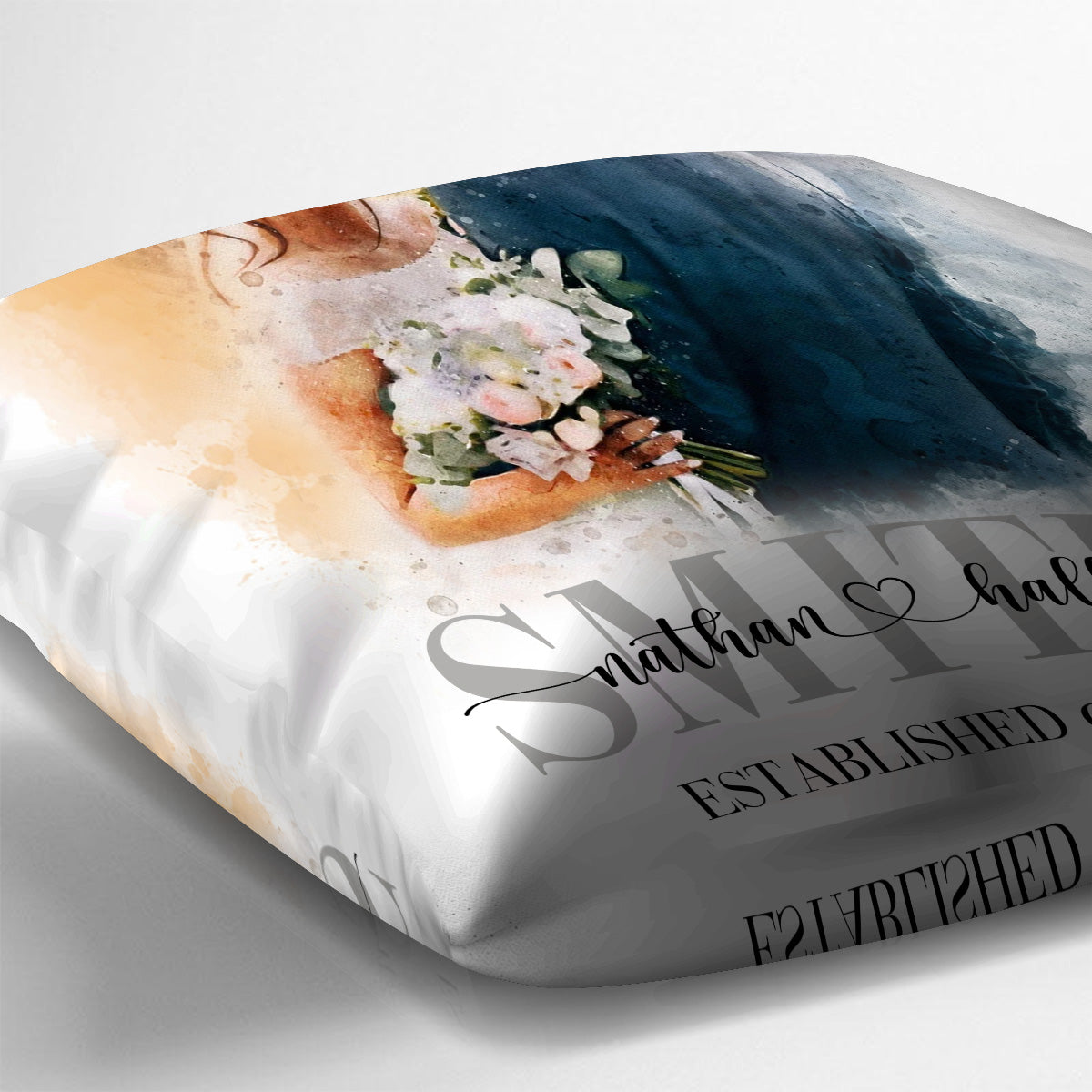 Coussin décoratif de mariage personnalisé avec aquarelle - Cadeau de mariage personnalisé