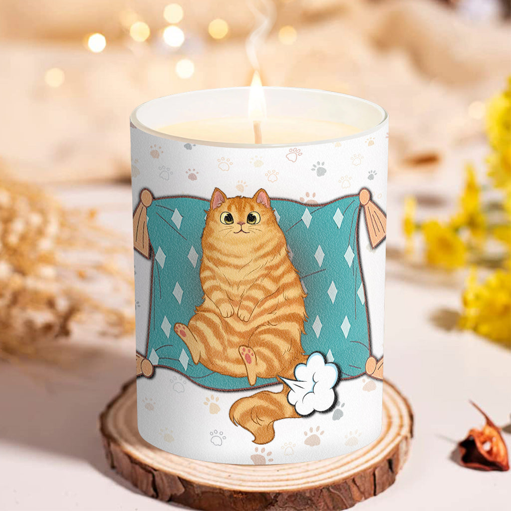 Because The Kitty Farted - Personalized Cat Candle With Wooden Lid