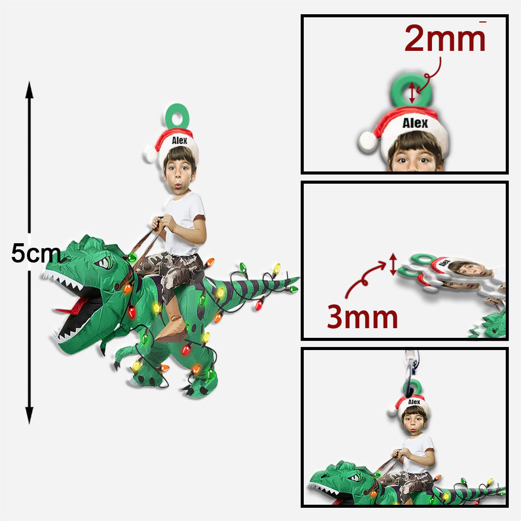 Cute Kid Rides The Dinosaurus - Personalized Kid Keychain