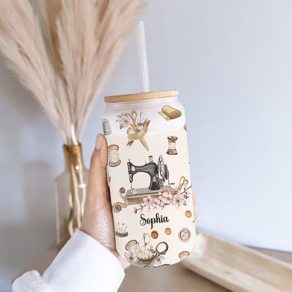 Love Sewing - Personalized Sewing Can Glass
