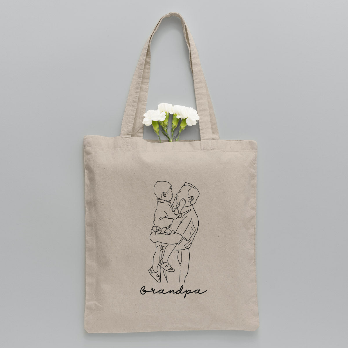 Custom Photo Line Art - Personalized Grandpa Embroidered Tote Bag