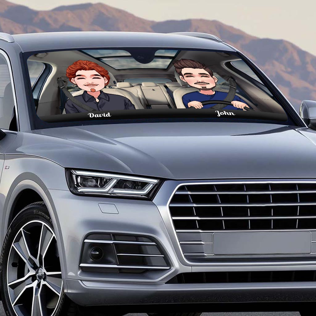 Adventure Awaits - Husband And Wife gift for wife, husband, girlfriend, boyfriend, mom, dad - Personalized Car Sunshade