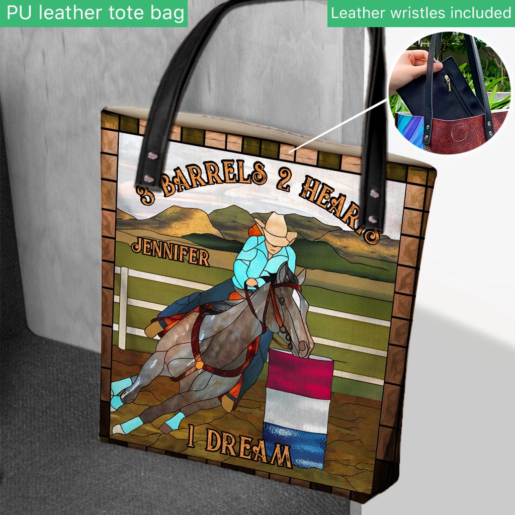 3 Barrels 2 Hearts 1 Dream - Personalized Horse Tote Bag