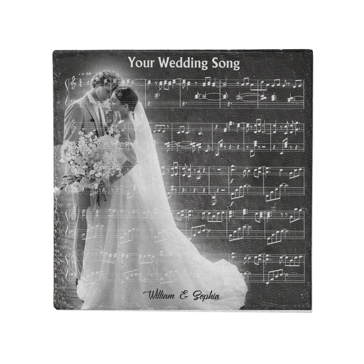 Wunderschön in Weiß – Personalisierter quadratischer Stein für Ehemann und Ehefrau