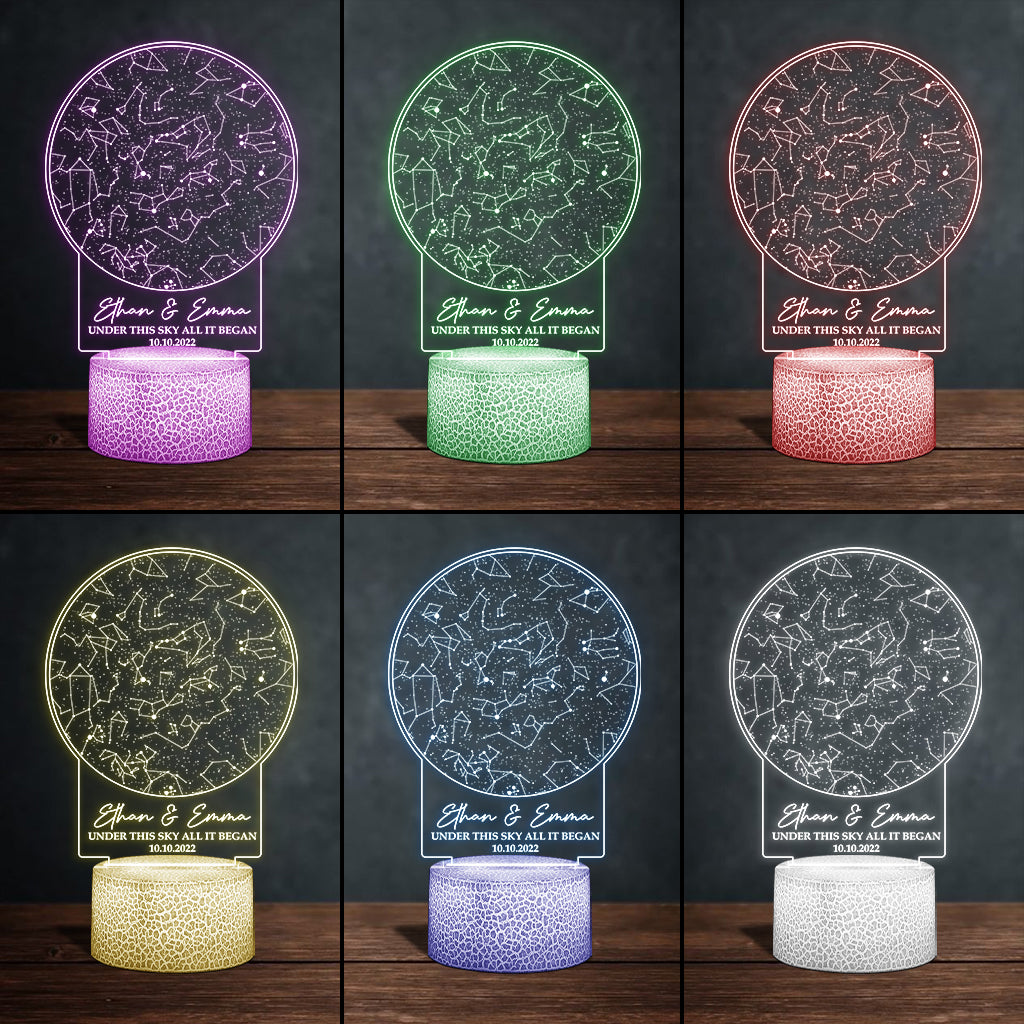 Under This Sky All It Began - Personalized Husband And Wife Shaped Plaque Light Base