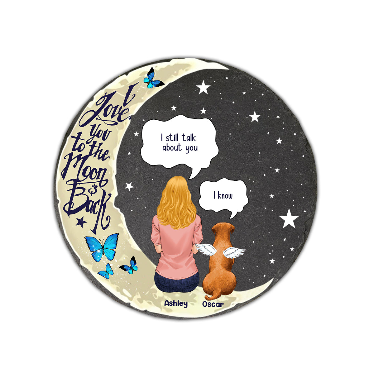 Je t'aime jusqu'à la lune et retour - Pierre ronde personnalisée pour chien