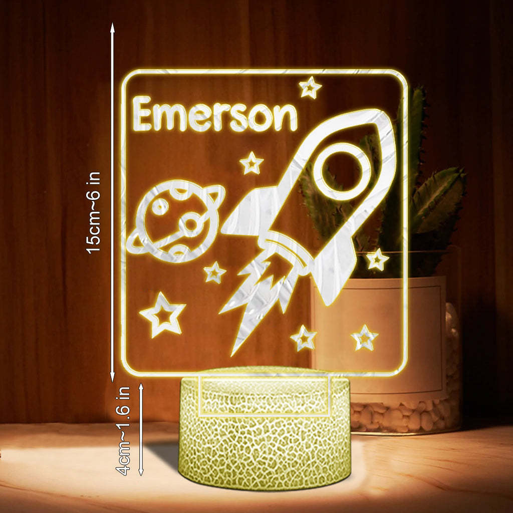 Rocket Night - Personalized Newborn Shaped Plaque Light Base