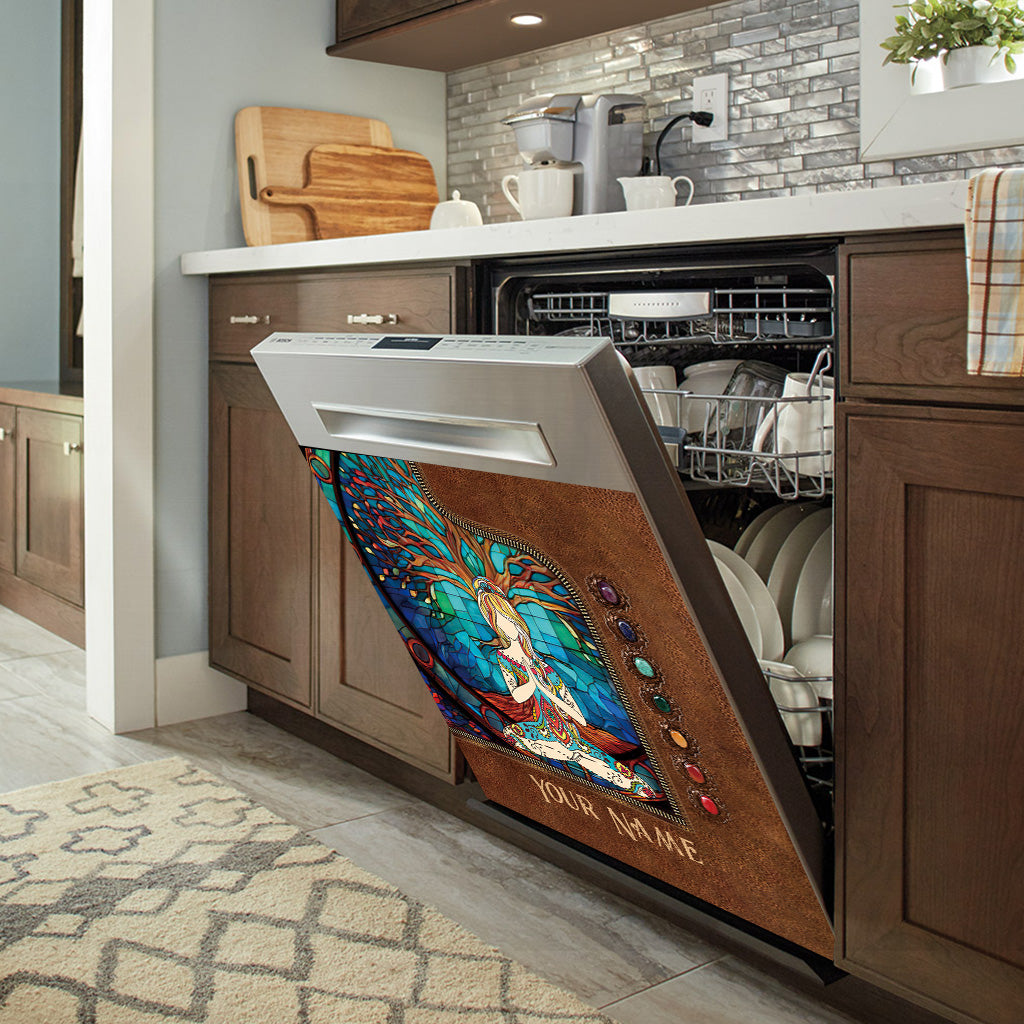 Namaste Green – Personalisierter Geschirrspüldeckel aus Yoga-Materialien