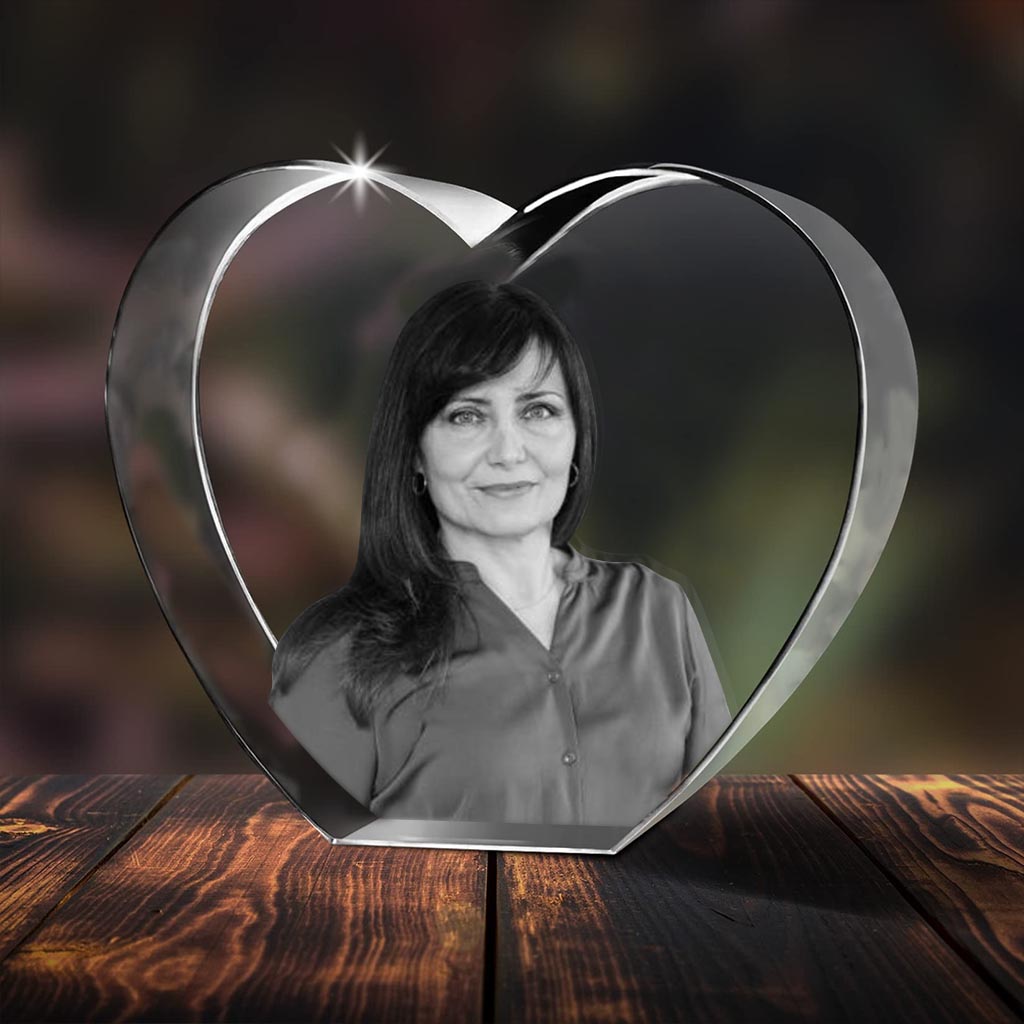 Foto nach Wunsch – Personalisierte 3D-Herz-Kristalllampe mit Lasergravur für Tante