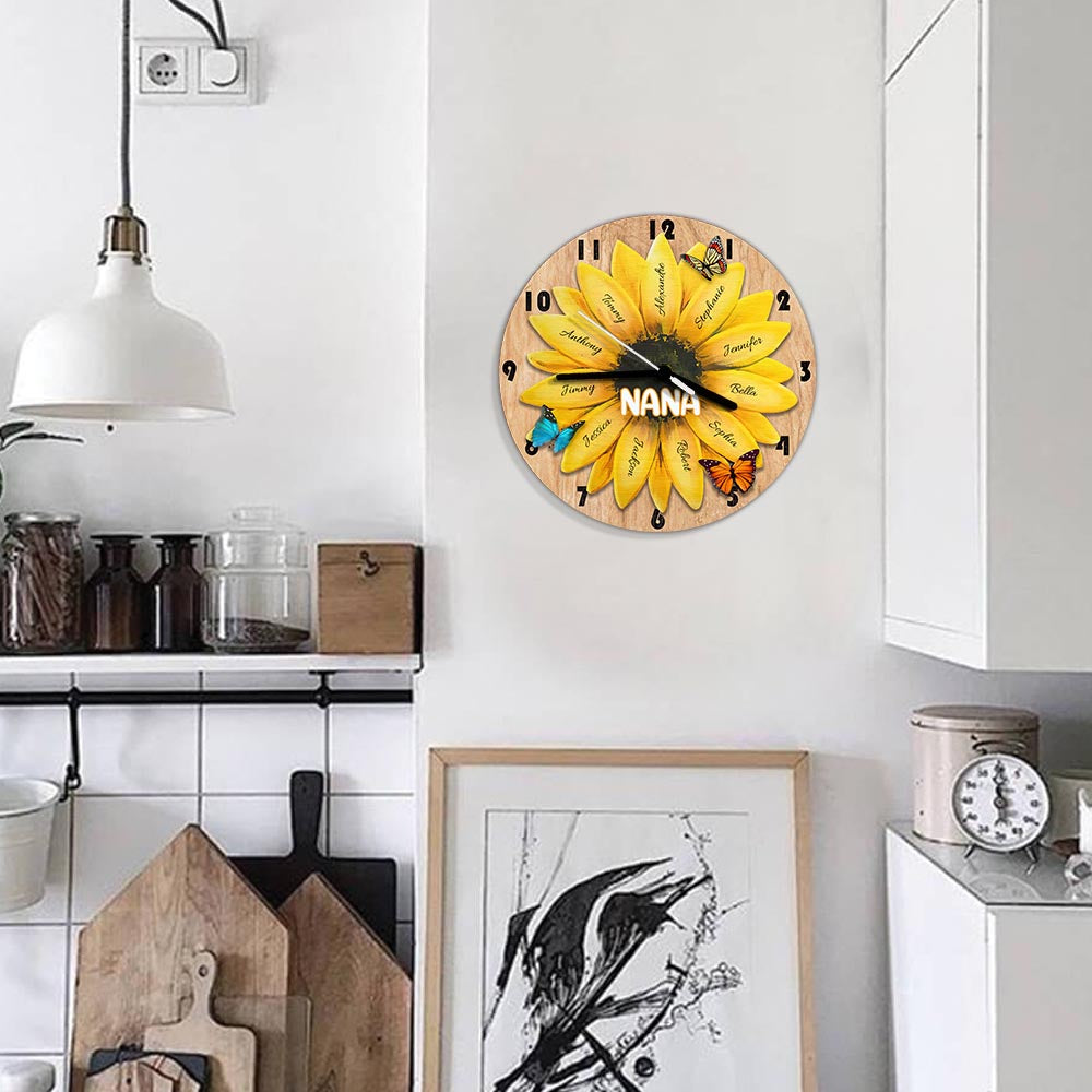 Sunflower Grandma And Grandkids - Personalized Grandma Wall Clock