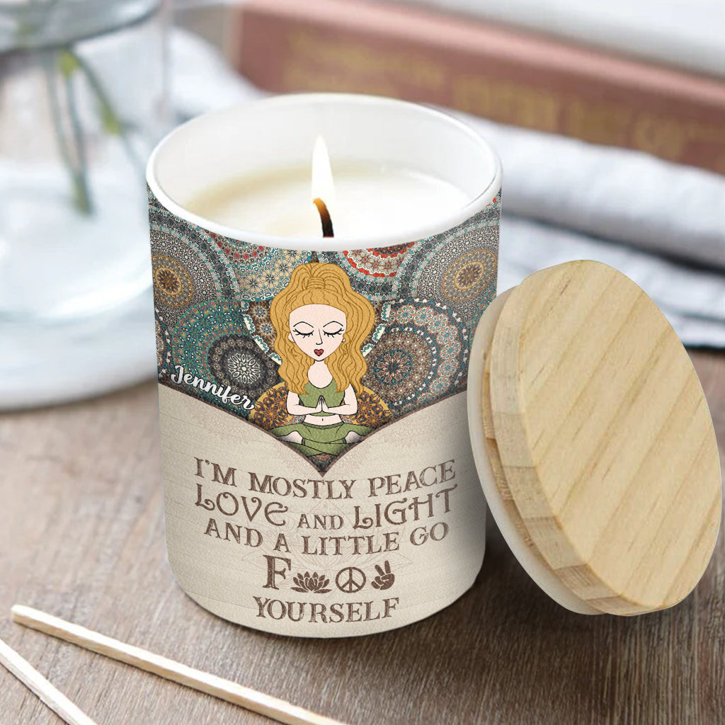 I'm Mostly Peace - Personalized Yoga Candle With Wooden Lid