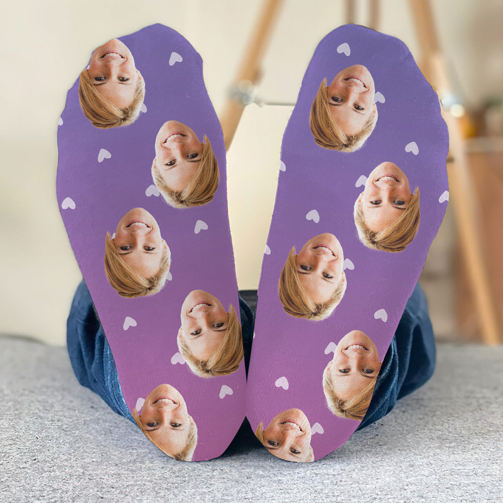 Custom Face Purple Pattern - Personalized Step Mom Socks